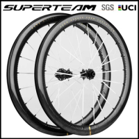 SUPERTEAM MEW Model Carbon Spokes 50mm Disc Brake Wheels 700C Tubeless White Spokes Road Bike Carbon Wheelset Ratchet System HUB