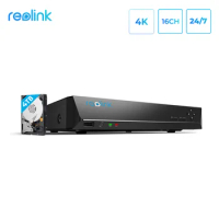 Reolink 16ch RLN16-410 12MP 4K 5MP 4MP PoE Network Video Recorder with Built-in 4TB HDD + 2 SATA Slots for Reolink HD IP Cameras