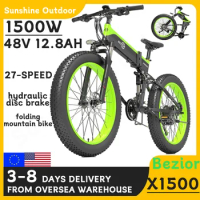 Bezior X1500 folding electric mountain bike 26'' 40km/h 1500W 48V 13Ah fat tire 26*4.0, 3 modes Brushless motor Oil Disc Brake