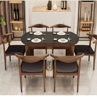 餐臺 餐桌 火燒石餐桌椅組合家用飯桌可折疊圓桌北歐小戶型全實木餐桌餐廳桌