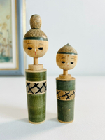 日本昭和 鄉土玩具 傳統 一對木芥子人偶木雕人形裝飾擺飾