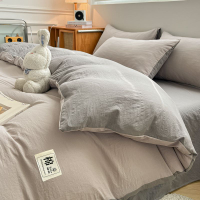 a Super Soft Washed Cotton Duvet Cover Bed Sheet Four-Piece Set Solid Color Student Bed Three-Piece