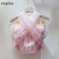 Neploe Summer Pure Desire Unique Hanging Neck E-Girls Y2K Bra Vest Various Wearing Methods Oblique Shoulder Fairycore Mesh Camis