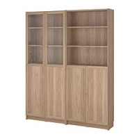 lemari buku dg panel/pintu kaca, efek kayu oak/kaca bening, 160x30x202 cm