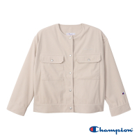 Champion 官方直營-CASUAL 草寫LOGO刺繡燈芯絨開襟排扣口袋無領外套/工裝夾克-女(3色可選)