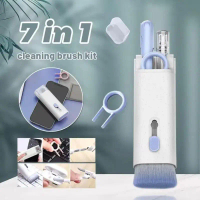 แปรงทำความสะอาดอเนกประสงค์ 7-in-1 สำหรับคีย์บอร์ด หูฟัง และอุปกรณ์อิเล็กทรอนิกส์ ที่จับนุ่ม ใช้งานง่