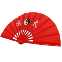 【輝武】武術用品-全竹骨易開合-紅骨紅太極功夫扇(35CM長-1把)