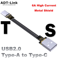 USB-C Type C Male UP Down Angled 90 Degree To USB 2.0 Male Data Cable USB Type-c Flat Cable 0.1m/0.2m/0.5m/0.8m