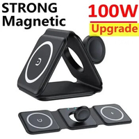 100W 3 in 1 Wireless Charger Pad Stand Magnetic Fast Charging Dock Station for iPhone 15 14 13 12 11 8 Apple Watch Airpods Pro