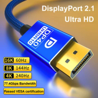 16K Displayport DP2.1 Cable Display Port 2.1 Computer Monitor cable 77.4Gbps Bandwidth 16K@60Hz 8K 4K HDR Video Audio Cable VESA