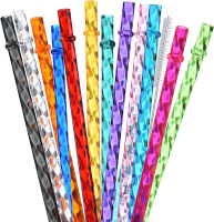 ALINK 12-Pack Reusable Plastic Clear Swirl Straws 11" Long Colorful Hard Plastic Tumbler Replacement
