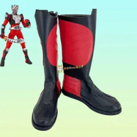 Masked Rider Ryuki Cosplay Shoes Black Red Leather Boots