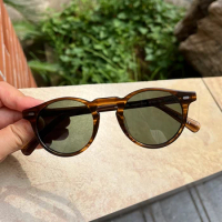 Sunglasses Men 2023 Gregory Peck Brand Design Sunglasses Polarized Striple Brown Acetate Sun Glasses Vintage Round Sunglasses