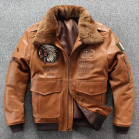 2019 Air Force Flight Jacket Fur collar Genuine Leather Jacket Men Bomber Jacket Sheepskin Motorcycle Jacket Real Leather Coat