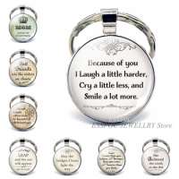 Best Friends Quote Key Chain Ring " Because of You I Laugh A Little Harder, Cry A Little Less " Friendship Keychain Pendant Gift