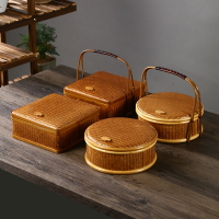 竹制品純手工竹編復古食盒多層茶具收納盒手提籃月餅籃禮品包裝盒