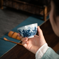 功夫茶杯粗陶主人杯女男茶碗個人杯青花瓷陶瓷茶盞小單杯品茗杯