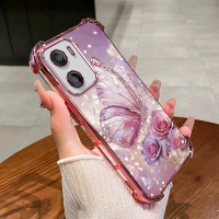 สำหรับ Moto G05 G06 E15 6D เคลือบไฟฟ้า ลายผีเสื้อสี่มุม ป้องกันคราบ ฝาครอบโทรศัพท์นุ่ม CGPZLH