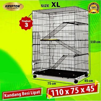 SKY - Kandang Kucing Tingkat 3 Jumbo XL 110x75x45 + RODA - BERAT 10KG KRYPTON