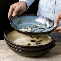 歐美客創意雙耳魚盤陶瓷餐盤橢圓形盤子日式菜盤大號家用沙拉盤