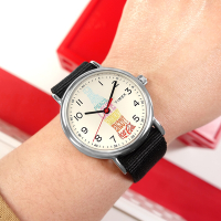 TIMEX 天美時 可口可樂聯名 彩色字樣 冷光照明 尼龍手錶-米白x黑/38mm
