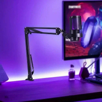 Mikrofon Condenser USB RGB Noise Reduction dengan Boom Arm untuk Gaming Live Streaming