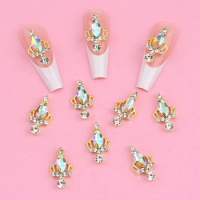 10pcs Gold Crown Nail Charms Rhinestone 3d Alloy Big Long Nail Aurora Crystal Diamond Gem Stone Jewelry for Women Acrylic Nails