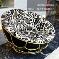 Light luxury fabric single chair, luxurious metal sofa chair, villa living room leisure chair