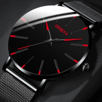 2024Geneva Minimalist Watch Men Ultra Thin Blue Stainless Steel Mesh Belt Watches Man Business Casual Quartz Wrist Watch