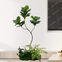 Simulation Ficus Lyrata Large Potted Indoor Fake Green Plant Bonsai Home Living Room Decoration