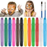 ชุดระบายสีใบหน้า, ADP, สำหรับเด็ก, 12 สี, ซักและบิดได้, ดินสอสีใบหน้า, พร้อมแปรง 2 อันสำหรับคอสเพลย์