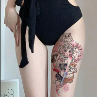 New Colorful Tattoo Waterproof Long-lasting Cute Arm Thigh Women's Ins Cartoon Girl Flower Arm Reali