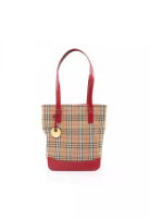 Burberry Pre-Loved Burberry haymarket check Shoulder bag tote bag canvas leather beige Red