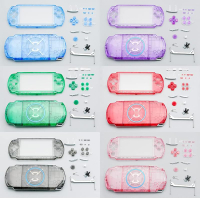 ฝาครอบเคสใสสีสันสดใสพร้อมปุ่มสำหรับเครื่องเล่นเกม PSP 3000 PSP3000 (สีดำใส)