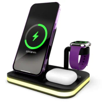 4 in 1 Wireless Charger Stand Light For iPhone15 15Promax 14 13 12 11 X XSMAX Apple Watch Airpods Fast Charging Dock Station