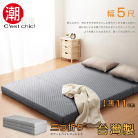 【潮傢俬】二代目日式三折獨立筒彈簧床墊-11cm(雙人5尺灰)
