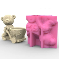 Pulling Bear Flower Pots Mold Epoxy Resin Molds Pen Holder Holder Cement Planter Silicone Mould Home Decorations