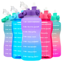 Quifit Half Gallon 2L Water Bottle with Straw 2 Litre Tritan BPA Free Motivational Quote Time Marker 2000ml Jug Star Style