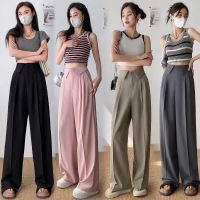 Celana Setelan Wanita Celana Lurus Kaki Lebar Pelangsing Pinggang Tinggi Model Korea Celana Wanita C