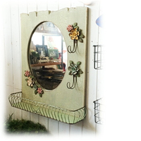 復古做舊鐵花元素木制裝飾鏡 玄關鏡 浴室鏡 墻飾 鄉村風格1入