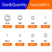 200 keping washer keluli karbon 2 mm–10 mm, washer rata logam bulat yang tebal untuk skru
