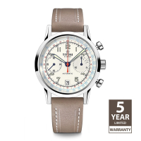 TITONI瑞士梅花錶 傳承系列 50年代復刻雙眼計時機械錶 (94019 S-ST-682)-奶油白面皮帶/41mm
