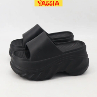 Yassia Sandal Wedges Wanita Baru Warna Hitam/Putih, Sandal Hak Tinggi