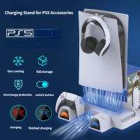 HEYSTOP Multifunctional Charging Stand for PS5 Accessories, Headset Holder, Game Slots for Playstation 5 Disc &amp; Digital Edition