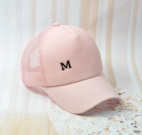 韓國東大門春夏天甜美粉色少女心M標棒球帽帽子女透氣網帽遮陽帽1入