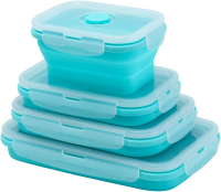 4ชิ้นซิลิโคนพับภาชนะที่เก็บรักษาอาหารที่มีฝาปิดซิลิโคนกล่องอาหารกลางวันกล่องเบนโตะ BPA ฟรีสำหรับห้องครัว Pantry888