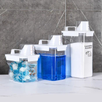 Large Capacity Laundry Soap Dispenser Seal Detergent Softener Powder Storage Bin with Measuring Cup and Spout Clear Storage Box