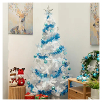 【摩達客】耶誕-5尺150cm特仕幸福型裝飾白色聖誕樹 藍銀系配件+100燈藍白光*1(附控制器/本島免運費)