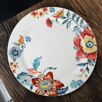 剪紙花朵圖案陶瓷餐具意面盤牛排盤西餐盤子面碗菜碗釉下彩工藝