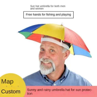 UV Protection Rainbow Umbrella Hat for Outdoor Sports Fishing Umbrella Hat with Headband and UV Protection